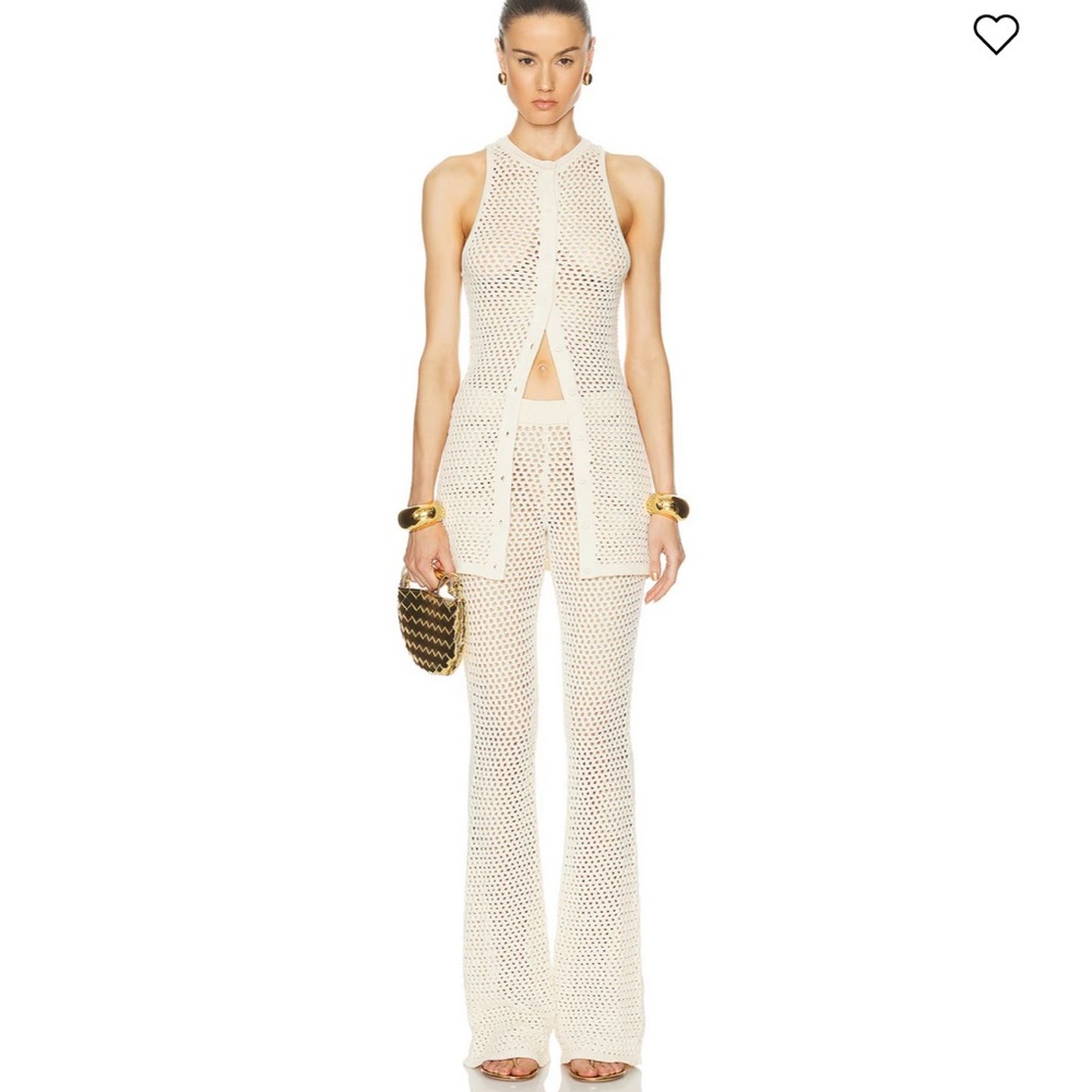 Cream Crochet Knit Wide-Leg Jumpsuit